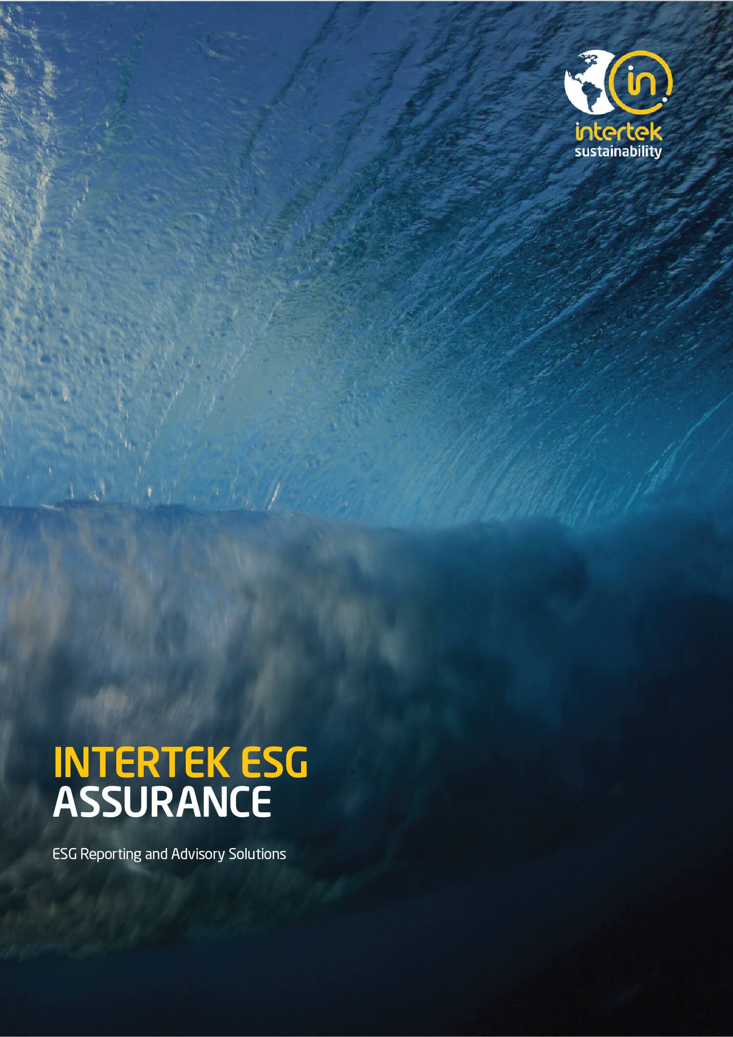 A rolling wave with text shown in the foreground show "Intertek ESG Assurance, ESG Reporting and Advisory Solutions" Intertek Sustainability logo in the corner